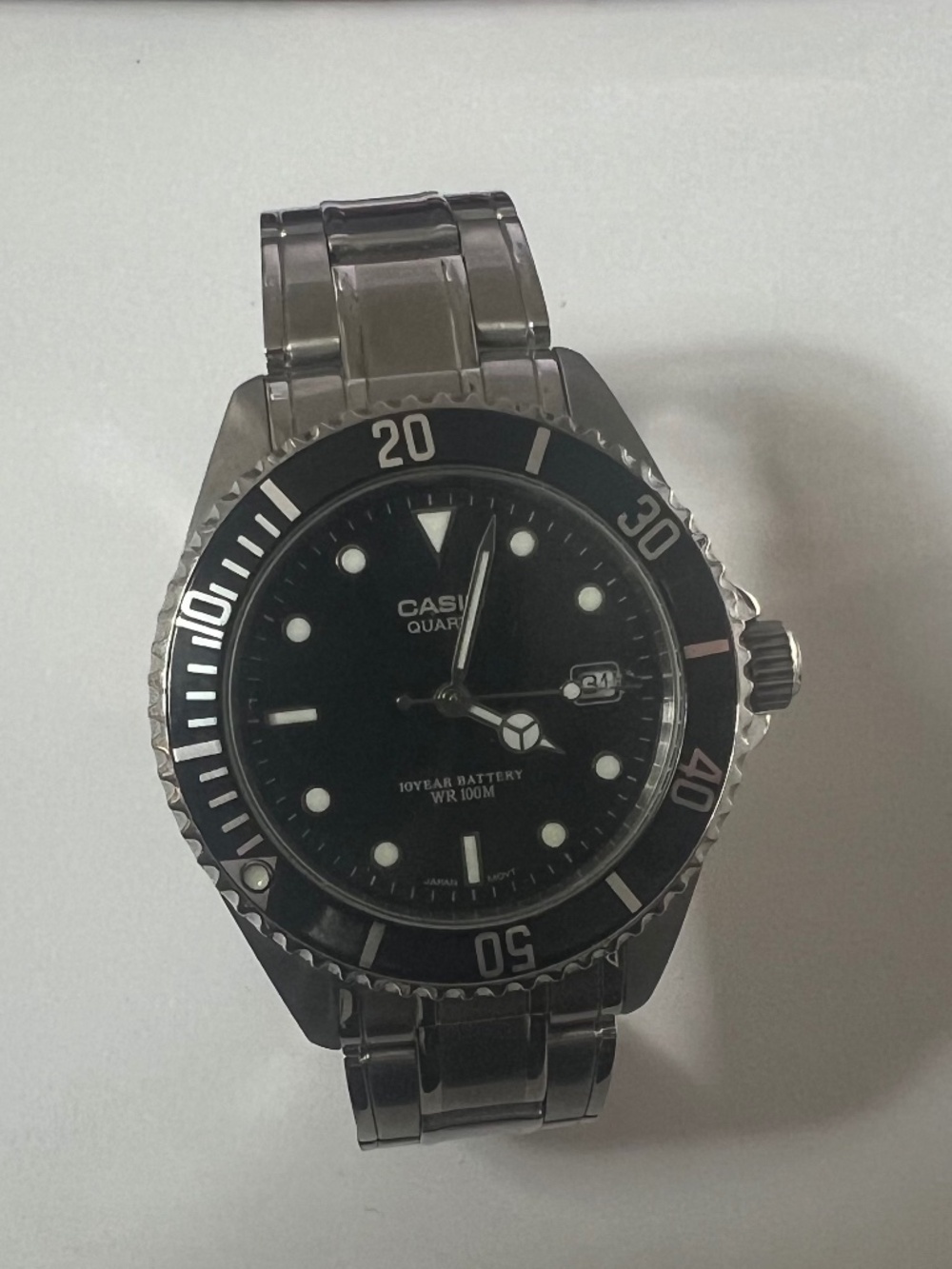 Men's Casio Quartz Diver-Style Watch | Black Dial WR100M Stainless Steel